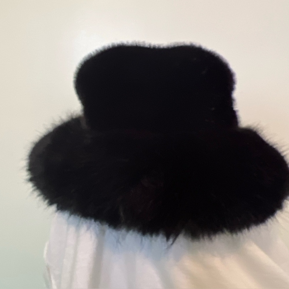 Faux Fur Black Bucket Hat Soft Shiny